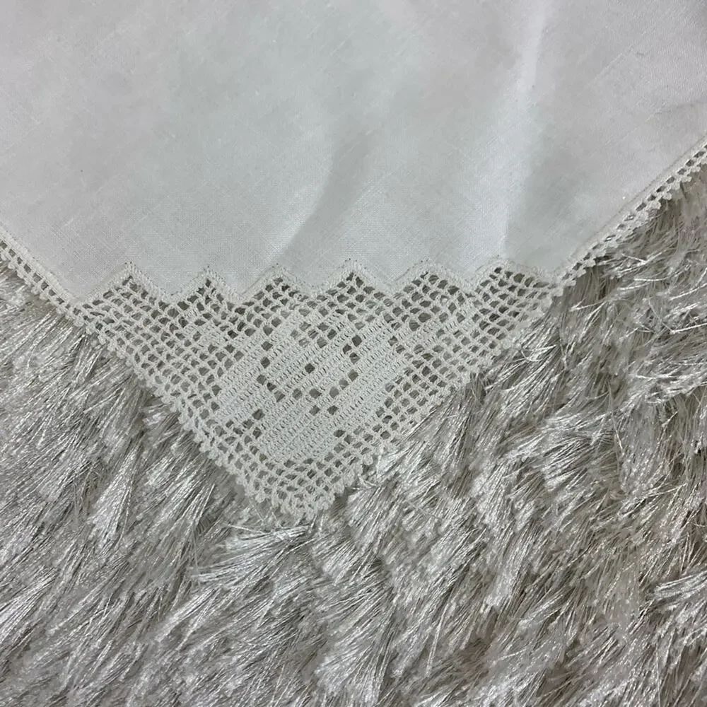 Cream Linen Hand Crochet Trim Lace Table Scarf